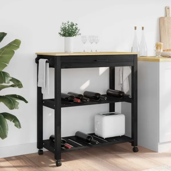 vidaXL Köksö>Köksvagn Enfärgad Svart 88,5 x 40 x 84 cm