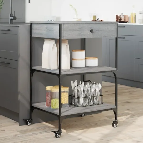 vidaXL Köksö>Köksvagn grå sonoma 60x48x89,5 cm konstruerat trä