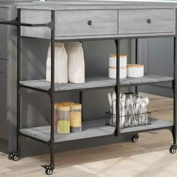 vidaXL Köksö>Köksvagn grå sonoma 105x42x95 cm konstruerat trä