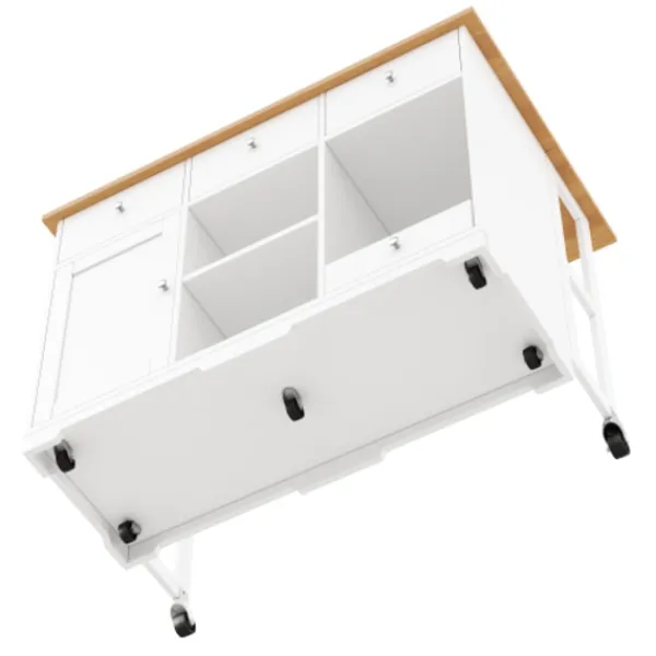 Köksö>Köksvagn med matskål för husdjur & låda, mobil köksö 120x90cm, serveringsvagn, vit