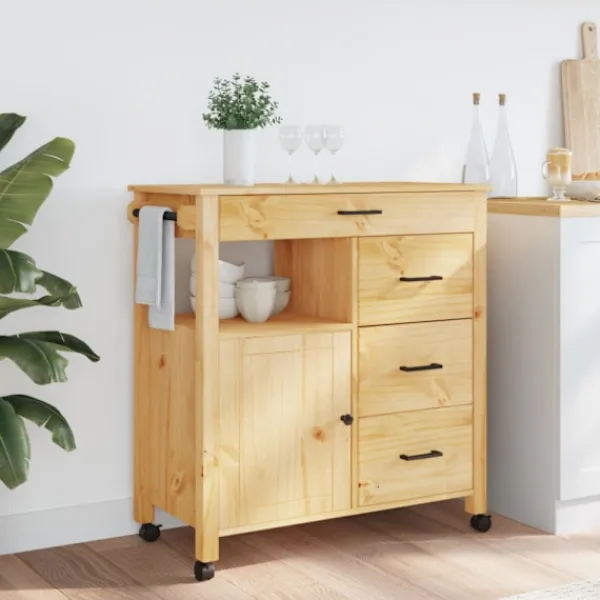 vidaXL Köksö>Köksvagn MONZA 84x40x88,5 cm massivt furu
