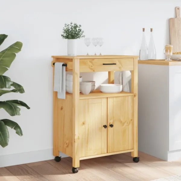 vidaXL Köksö>Köksvagn MONZA 60x40x88,5 cm massivt furu