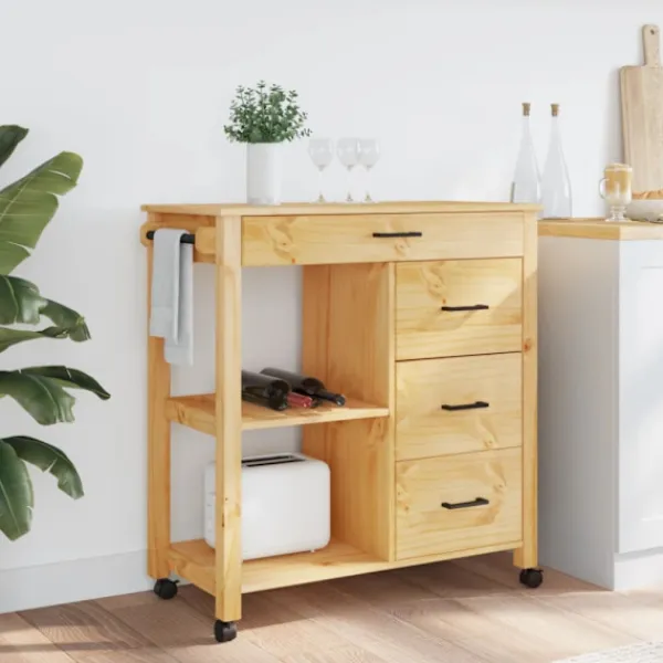 vidaXL Köksö>Köksvagn MONZA 84x40x88,5 cm massivt furu