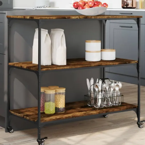 vidaXL Köksö>Köksvagn rökfärgad ek 102x50x95 cm konstruerat trä