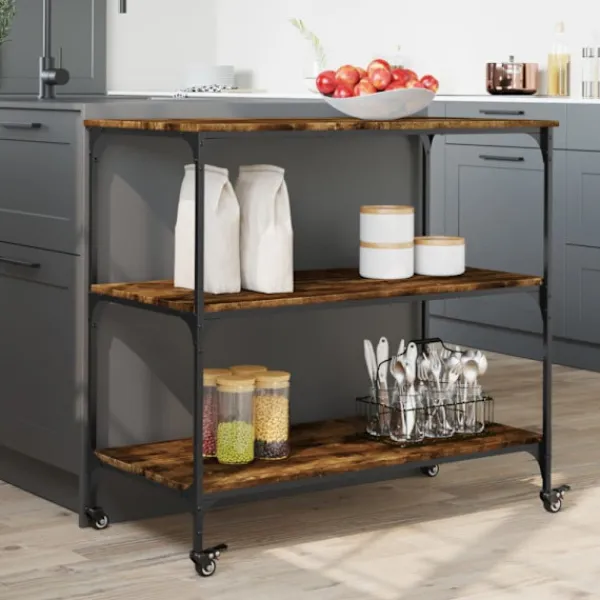 vidaXL Köksö>Köksvagn rökfärgad ek 102x50x95 cm konstruerat trä