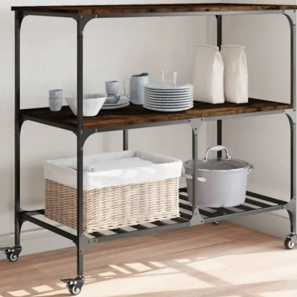 vidaXL Köksö>Köksvagn rökfärgad ek 100x50x95 cm konstruerat trä