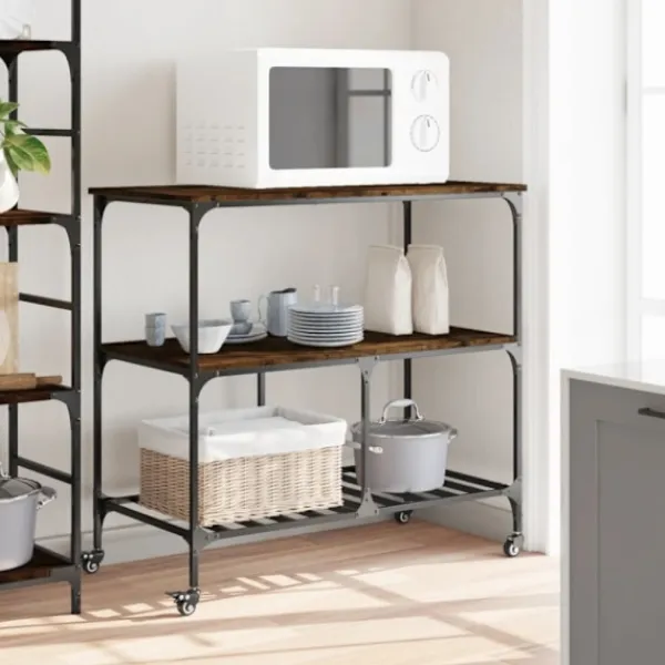 vidaXL Köksö>Köksvagn rökfärgad ek 100x50x95 cm konstruerat trä