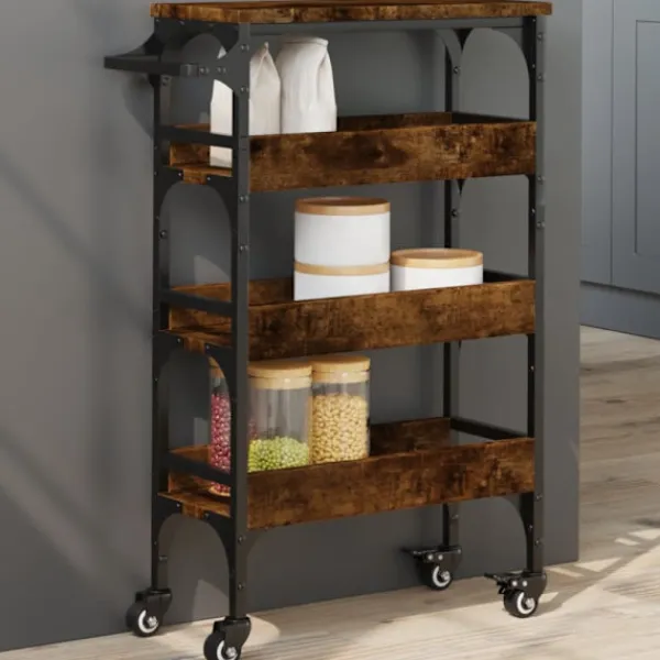 vidaXL Köksö>Köksvagn rökfärgad ek 53x20x76 cm konstruerat trä