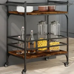 vidaXL Köksö>Köksvagn rökfärgad ek 82x40x78,5 cm konstruerat trä