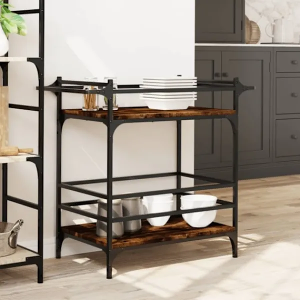 vidaXL Köksö>Köksvagn rökfärgad ek 82x40x78,5 cm konstruerat trä