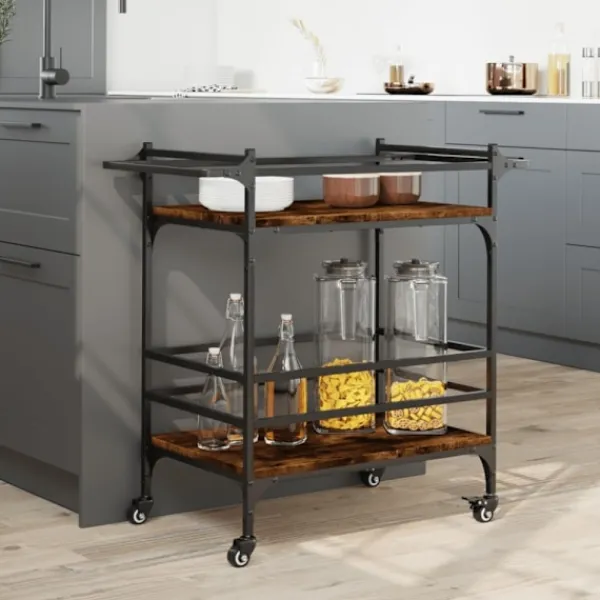 vidaXL Köksö>Köksvagn rökfärgad ek 82x40x78,5 cm konstruerat trä