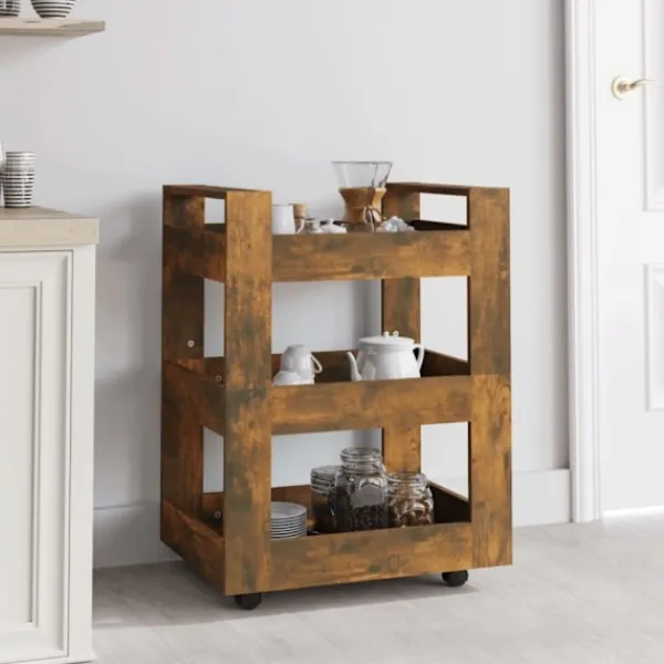 vidaXL Köksö>Köksvagn rökfärgad ek 60x45x80 cm konstruerat trä