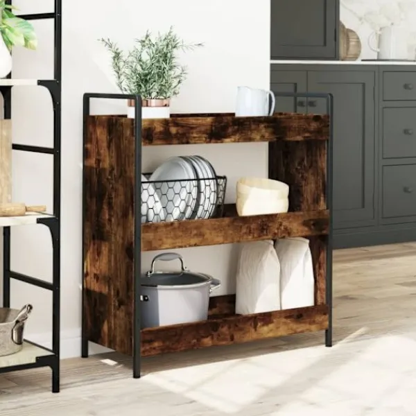 vidaXL Köksö>Köksvagn rökfärgad ek 70x30x82 cm konstruerat trä