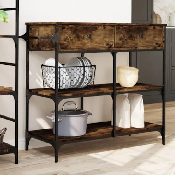 vidaXL Köksö>Köksvagn rökfärgad ek 105x42x95 cm konstruerat trä