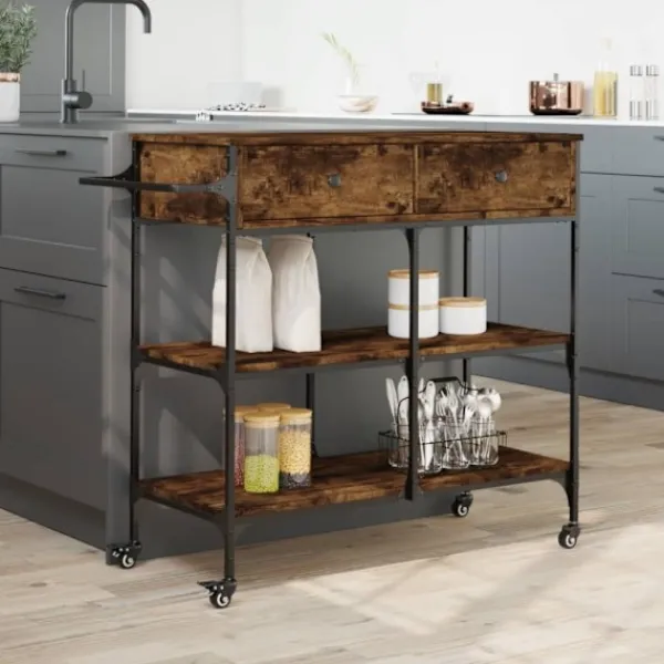 vidaXL Köksö>Köksvagn rökfärgad ek 105x42x95 cm konstruerat trä