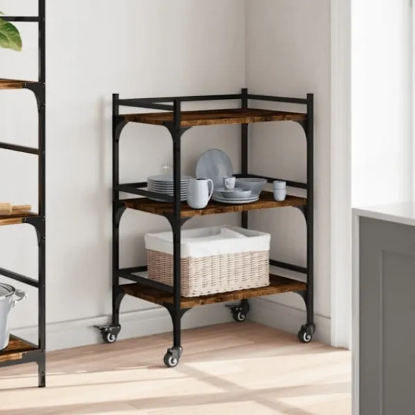 vidaXL Köksö>Köksvagn rökfärgad ek 50x35x75,5 cm konstruerat trä