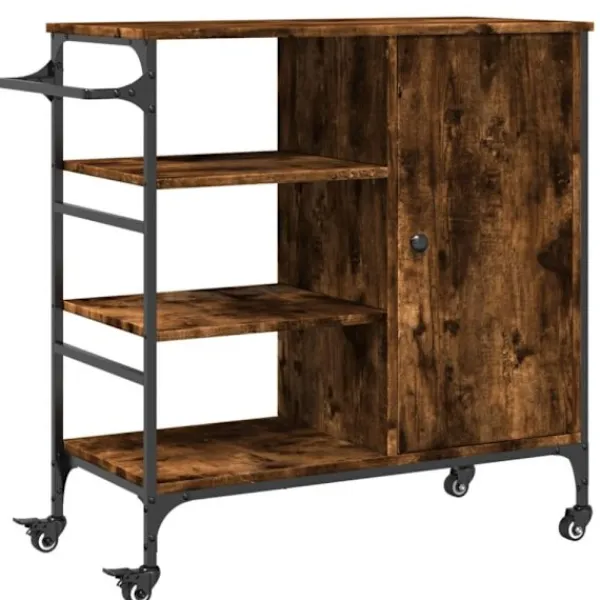 vidaXL Köksö>Köksvagn rökfärgad ek 87,5x38,5x84,5 cm konstruerat trä