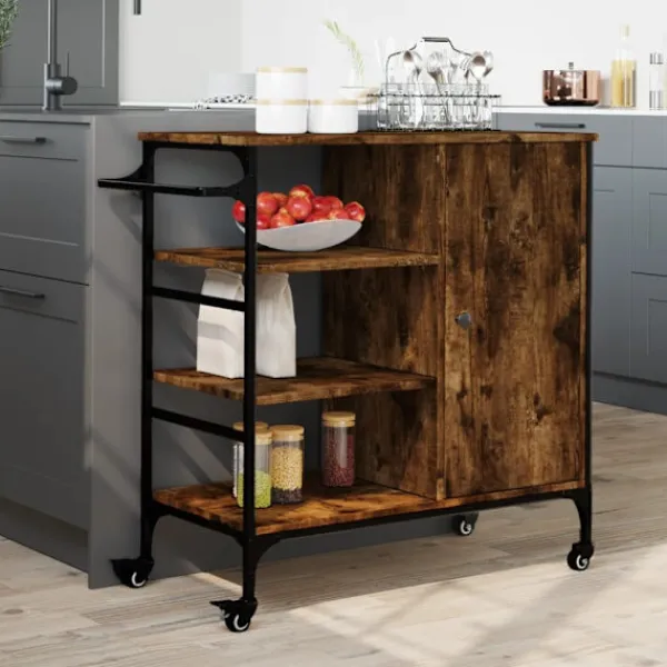 vidaXL Köksö>Köksvagn rökfärgad ek 87,5x38,5x84,5 cm konstruerat trä