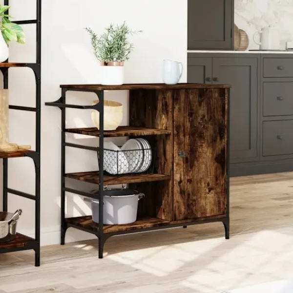 vidaXL Köksö>Köksvagn rökfärgad ek 87,5x38,5x84,5 cm konstruerat trä