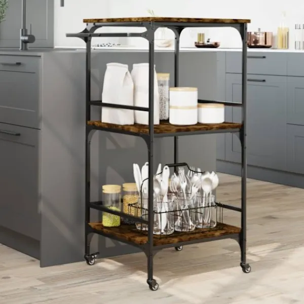 vidaXL Köksö>Köksvagn rökfärgad ek 60,5x50x105 cm konstruerat trä