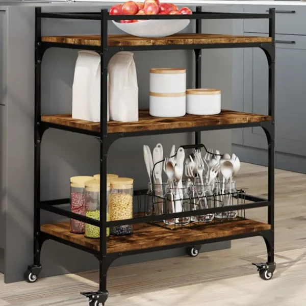 vidaXL Köksö>Köksvagn rökfärgad ek 65x40x86,5 cm konstruerat trä