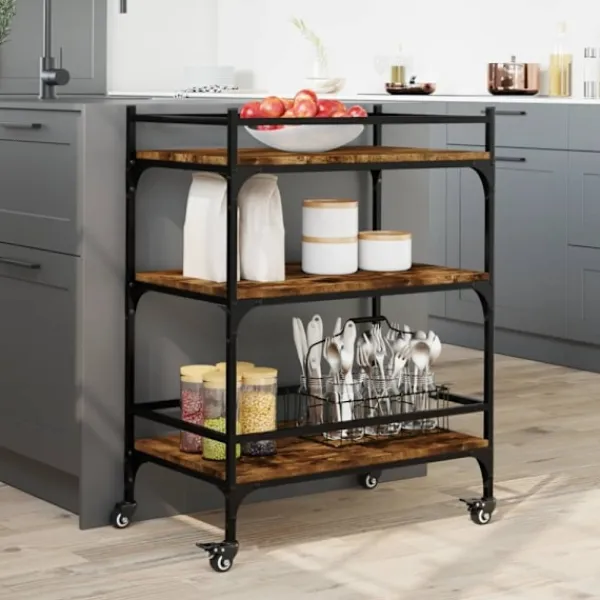 vidaXL Köksö>Köksvagn rökfärgad ek 65x40x86,5 cm konstruerat trä