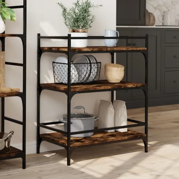 vidaXL Köksö>Köksvagn rökfärgad ek 65x40x86,5 cm konstruerat trä