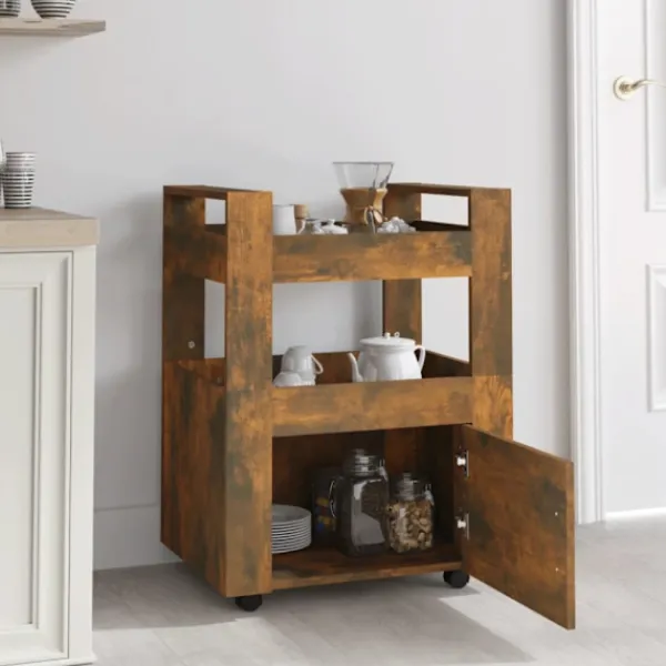 vidaXL Köksö>Köksvagn rökfärgad ek 60x45x80 cm konstruerat trä