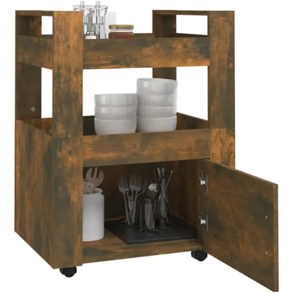 vidaXL Köksö>Köksvagn rökfärgad ek 60x45x80 cm konstruerat trä