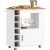 Northio Köksö>Köksvagn serveringsvagn med bänkskiva, hyllor, vinställ, köksskåpvagn med mjukstängande gångjärn, handtag, köksö för kontor, 83x40x83cm, ek