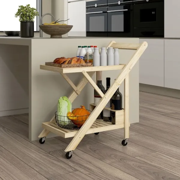 Northio Köksö>Köksvagn Serveringsvagn med vinställ Bänkskiva 2-våningsvagn för kontor Kök Vardagsrum 66 x 40 x 70 cm Bambu Natur Aosom