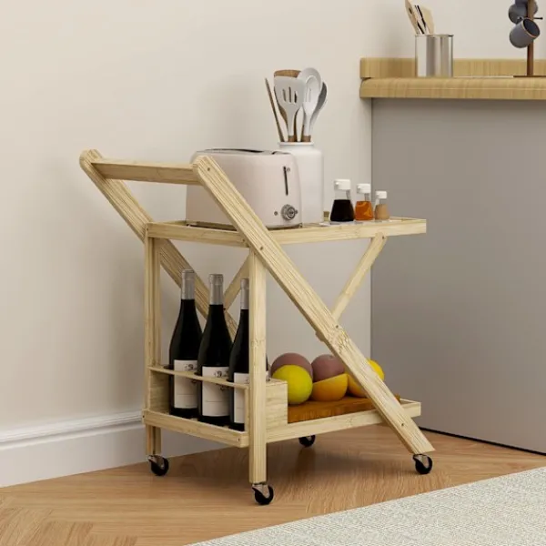 Northio Köksö>Köksvagn Serveringsvagn med vinställ Bänkskiva 2-våningsvagn för kontor Kök Vardagsrum 66 x 40 x 70 cm Bambu Natur Aosom