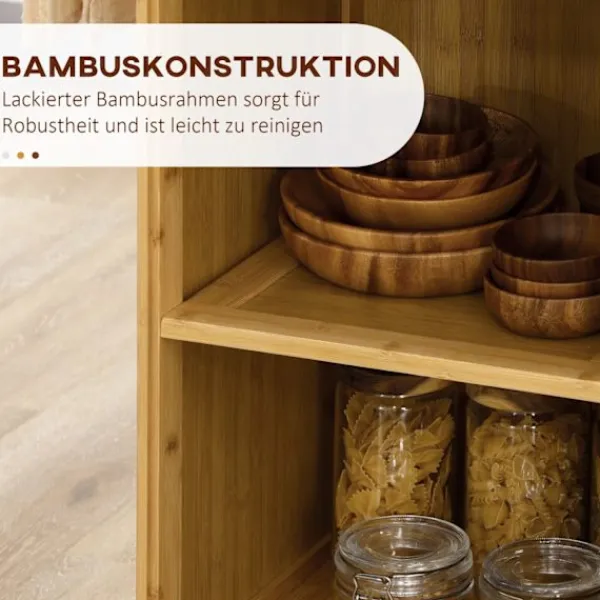 Northio Köksö>Köksvagn Serveringsvagn Med Låda, Skåp, Öppna Hyllor, Handdukshylla, Bänkskiva, Bambu, Natur