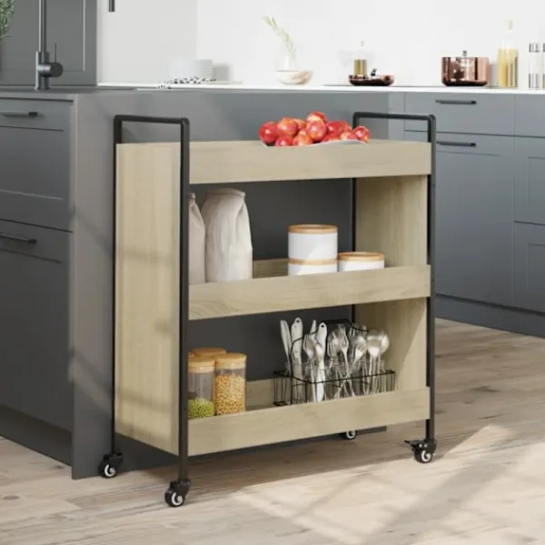 vidaXL Köksö>Köksvagn sonoma-ek 70x30x82 cm konstruerat trä