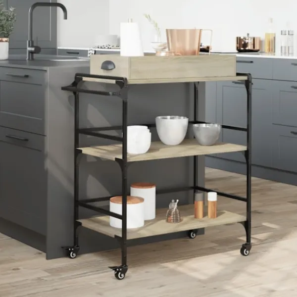 vidaXL Köksö>Köksvagn sonoma-ek 81,5x41x92,5 cm konstruerat trä