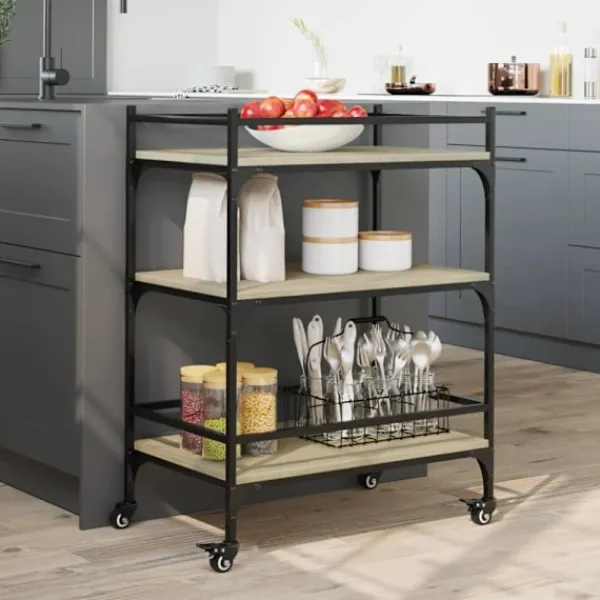 vidaXL Köksö>Köksvagn sonoma-ek 65x40x86,5 cm konstruerat trä