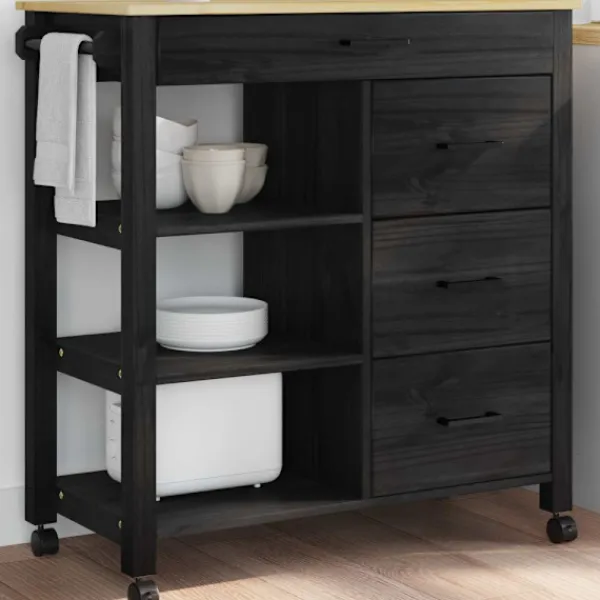 vidaXL Köksö>Köksvagn Svart 84 x 40 x 88,5 cm