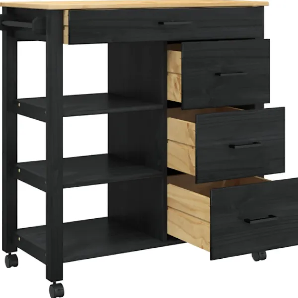 vidaXL Köksö>Köksvagn Svart 84 x 40 x 88,5 cm