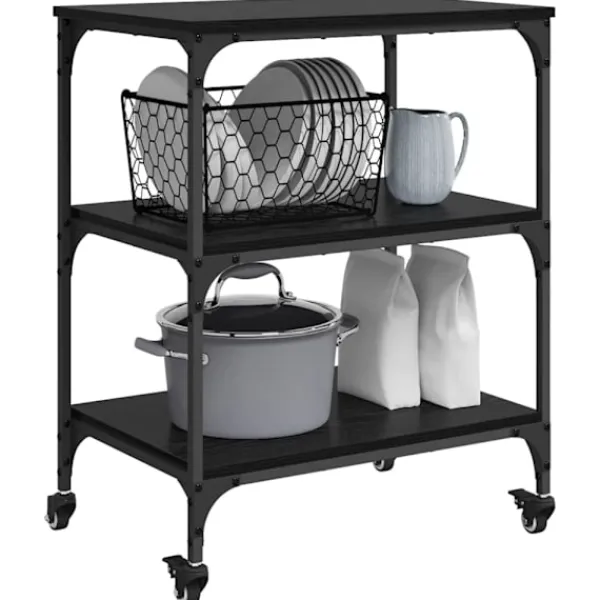 vidaXL Köksö>Köksvagn Svart Ek 60 x 41 x 76 cm Konstruerat trä