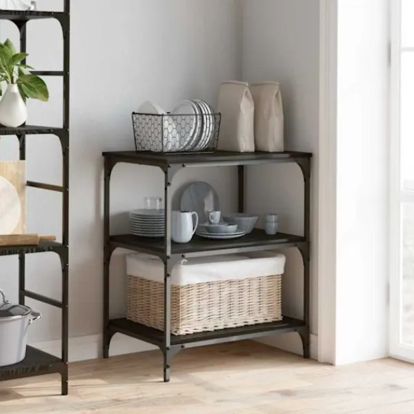 vidaXL Köksö>Köksvagn Svart Ek 60 x 41 x 76 cm Konstruerat trä