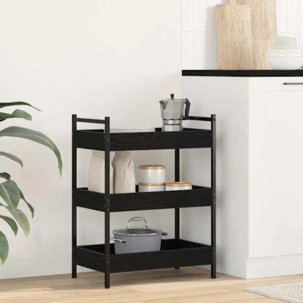 vidaXL Köksö>Köksvagn Svart ek 50 x 30 x 70 cm Konstruerat trä