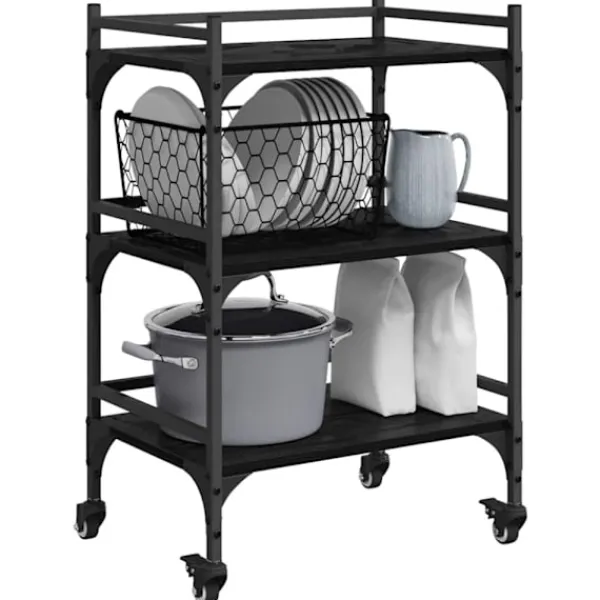 vidaXL Köksö>Köksvagn Svart Ek 50 x 35 x 75.5 cm Konstruerat trä