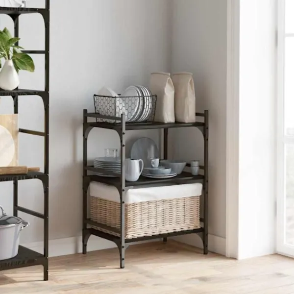 vidaXL Köksö>Köksvagn Svart Ek 50 x 35 x 75.5 cm Konstruerat trä