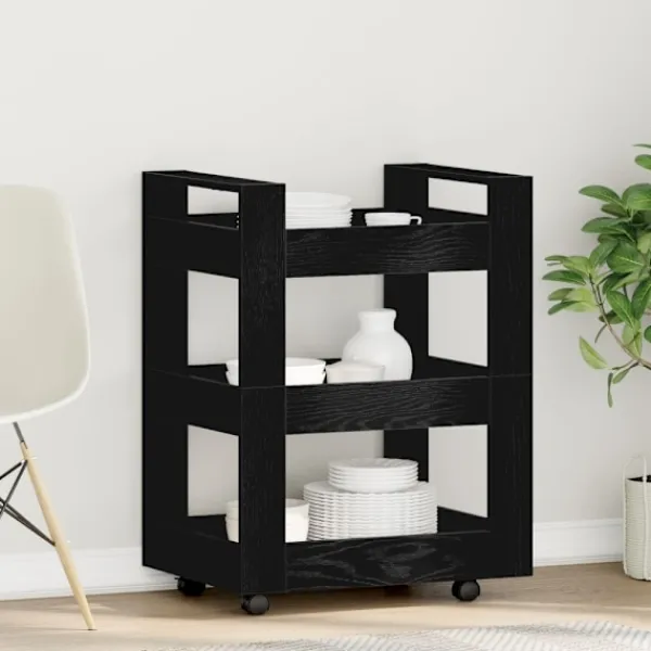 vidaXL Köksö>Köksvagn Svart Ek 60 x 45 x 80 cm Konstruerat trä