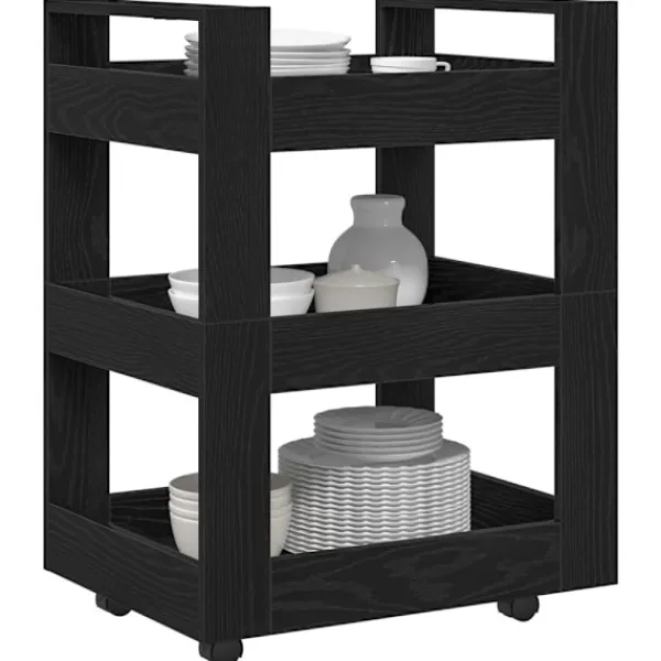 vidaXL Köksö>Köksvagn Svart Ek 60 x 45 x 80 cm Konstruerat trä