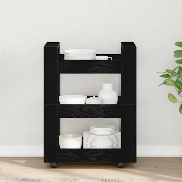 vidaXL Köksö>Köksvagn Svart Ek 60 x 45 x 80 cm Konstruerat trä