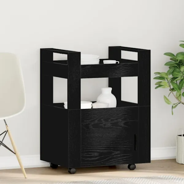 vidaXL Köksö>Köksvagn Svart ek 60 x 45 x 80 cm Konstruerat trä