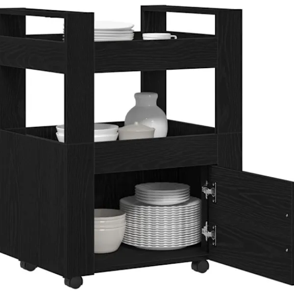vidaXL Köksö>Köksvagn Svart ek 60 x 45 x 80 cm Konstruerat trä
