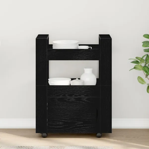 vidaXL Köksö>Köksvagn Svart ek 60 x 45 x 80 cm Konstruerat trä