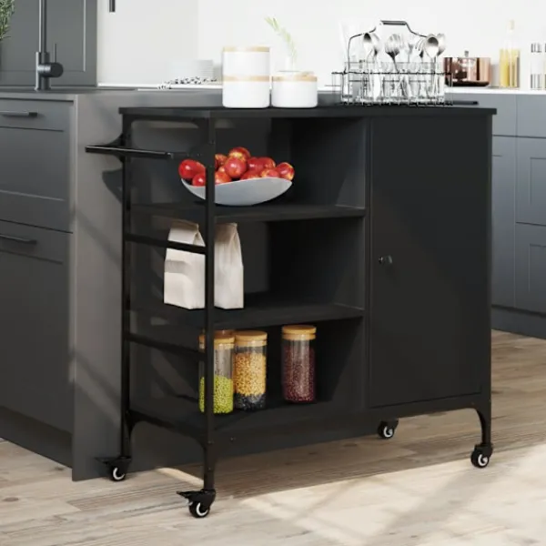 vidaXL Köksö>Köksvagn svart 87,5x38,5x84,5 cm konstruerat trä